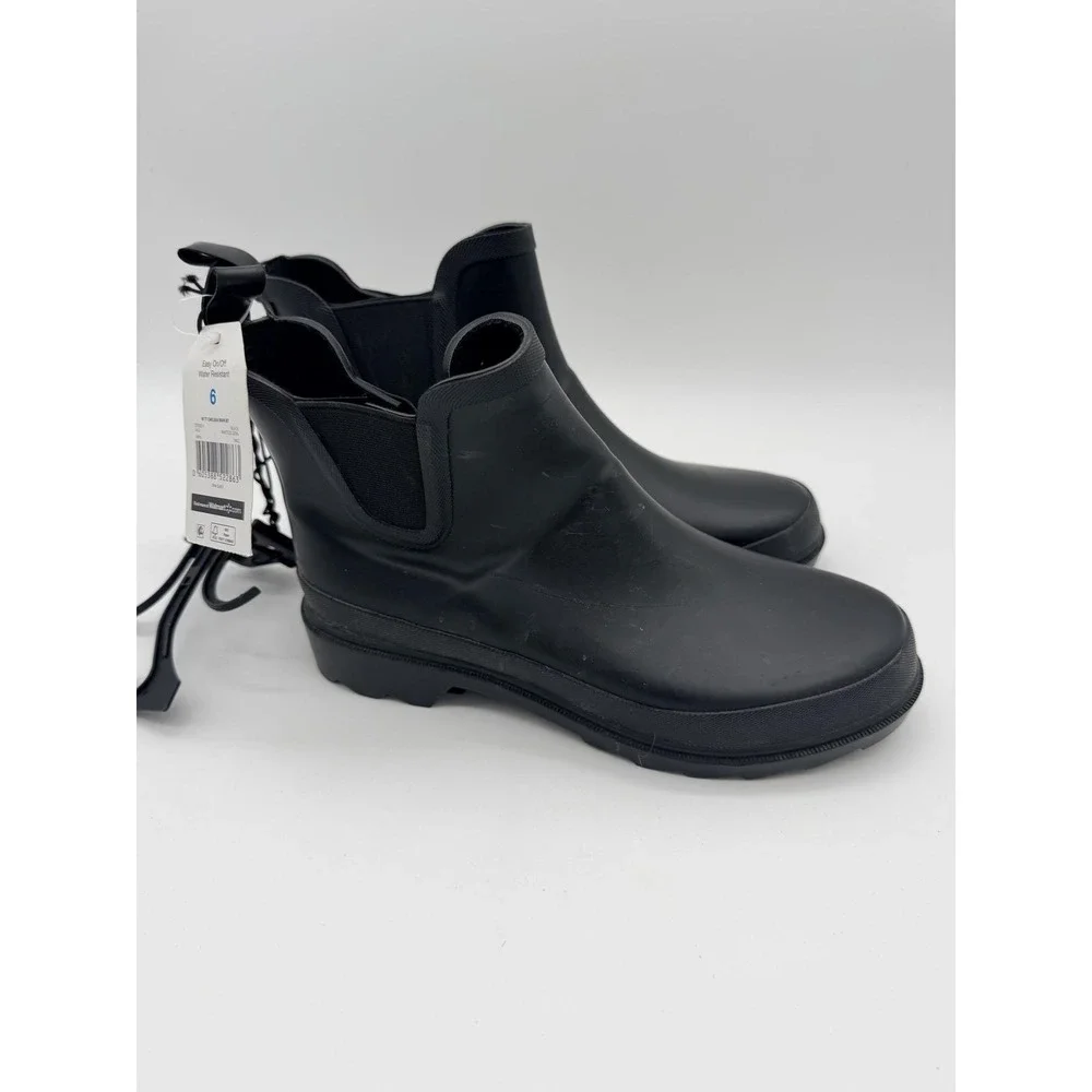 Time And Tru Boots Womens Size 6 Black Chelsea Rain Pull On Water Resistant